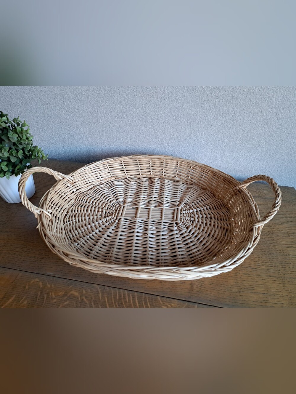 Oval Wicker Tray Basket with Handles Natural Tone